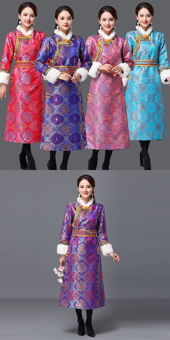 民族衣装　モンゴル　デール　女性用　フリーサイズ　赤紫色